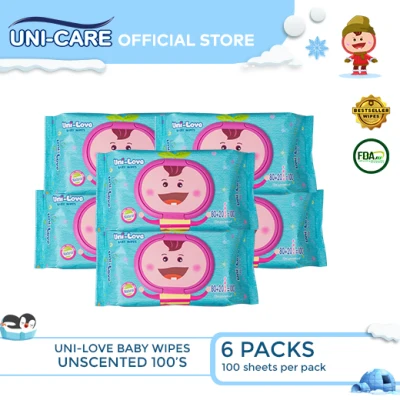 UniLove Unscented Baby Wipes 100's Pack of 6