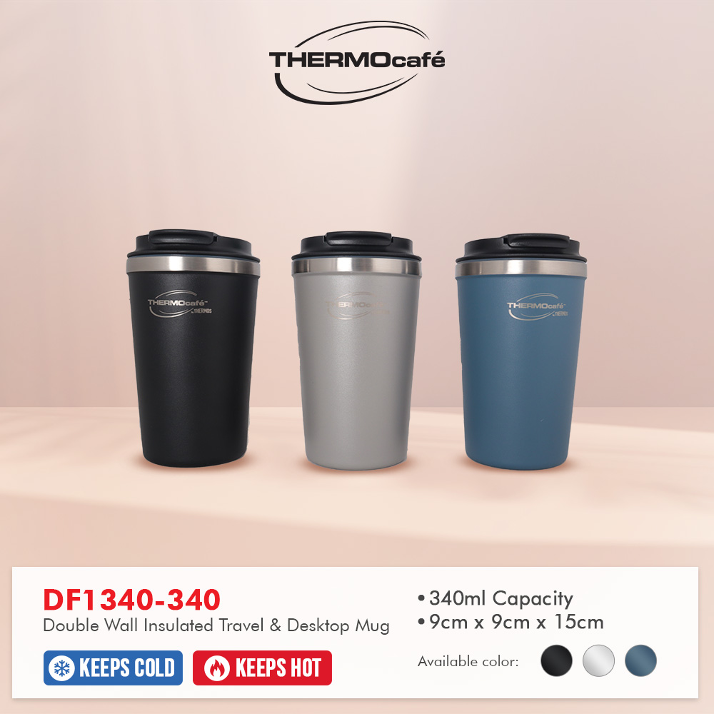 Thermos Thermocafe Earth Collection Double Wall Insulated Stainless Steel  Travel Mug, 340ml, Black Slate