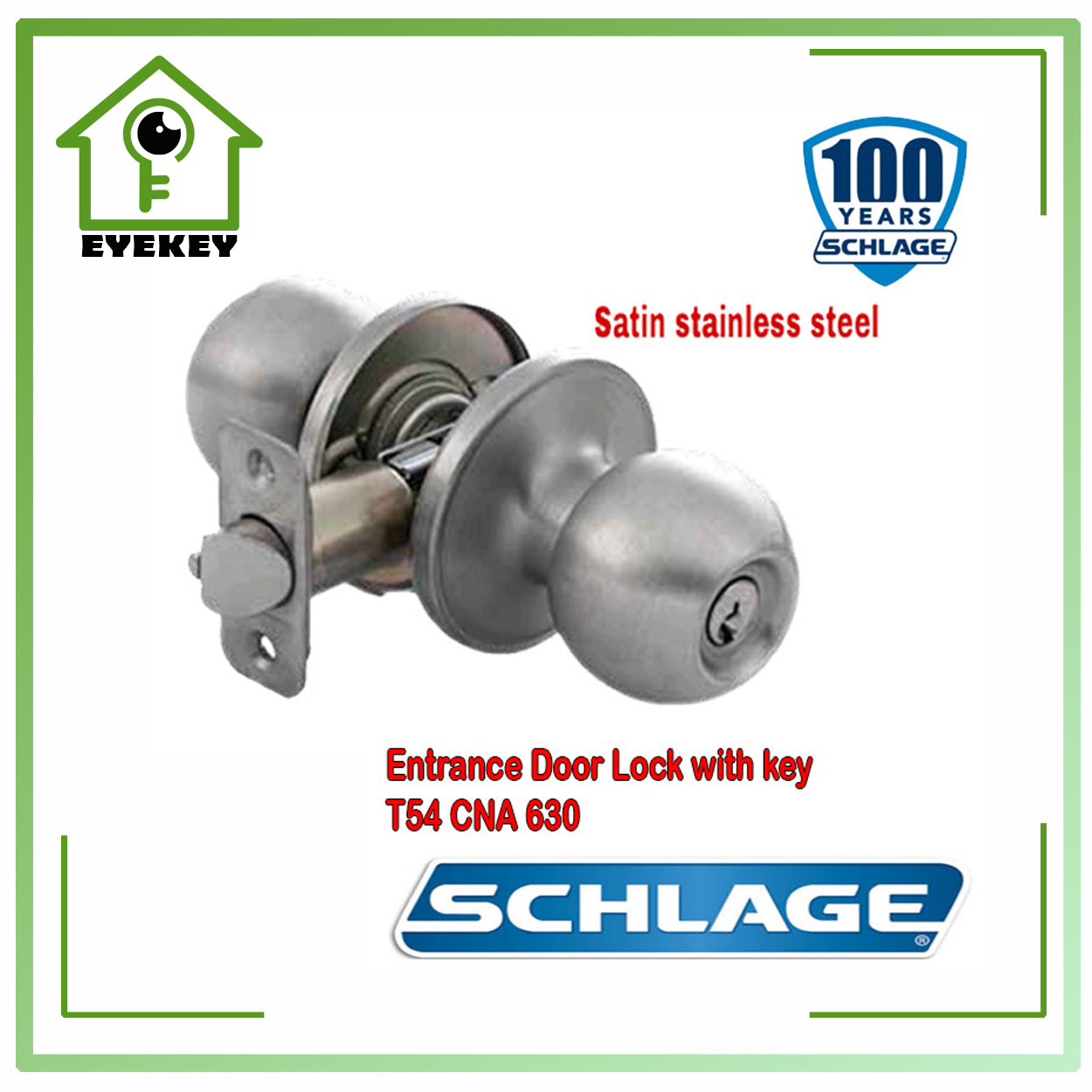 SCHLAGE DOOR LOCKSET T54 CNA 630 TUBULAR ENTRANCE WITH KEY ORIGINAL