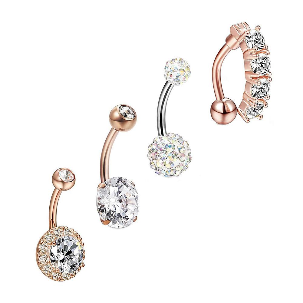 Beauty Crystal Shiny CZ Stone Navel Belly Button Ring Body Piercing Jewelry 4Pcs