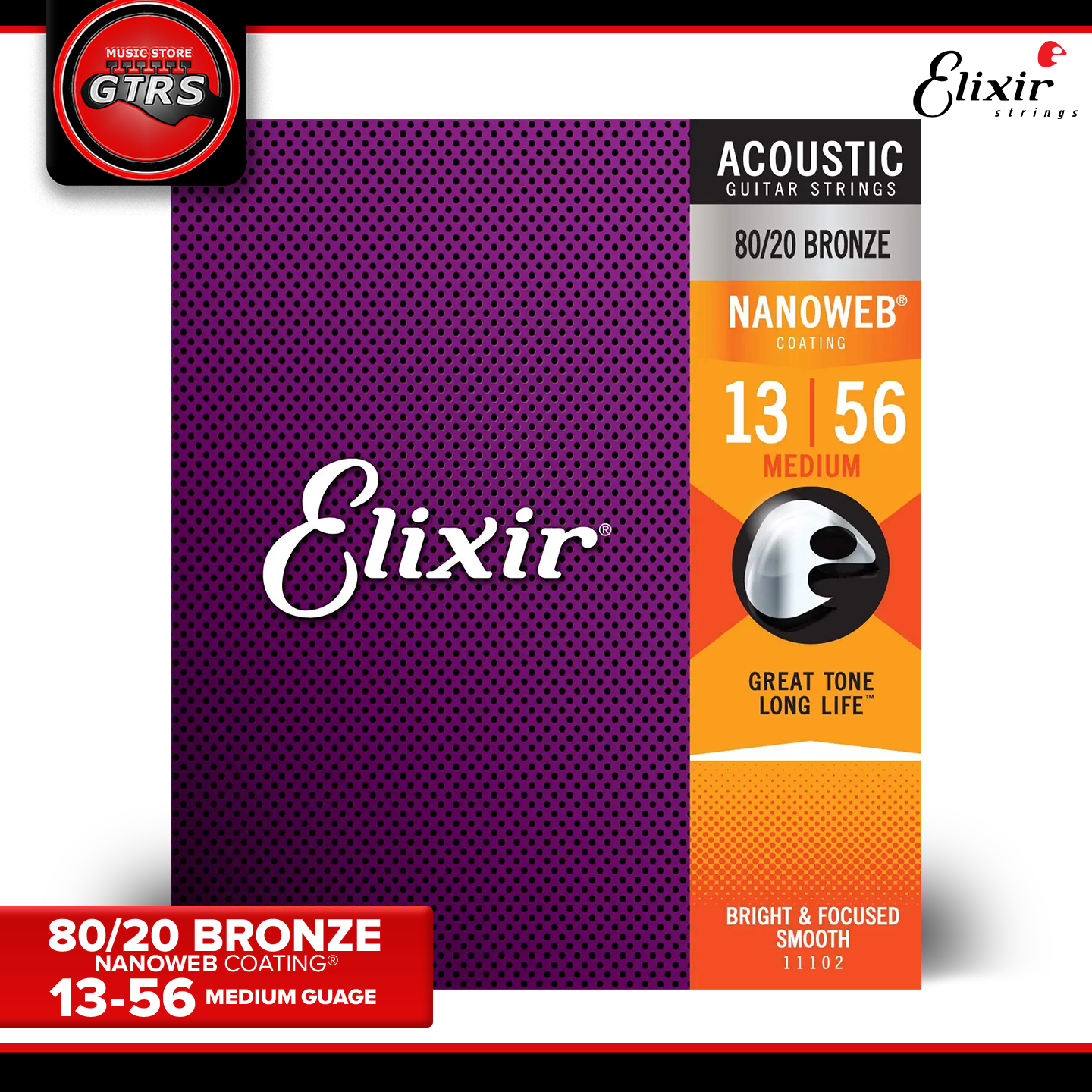 Elixir NANOWEB 80 20ブロンズ 13-56 ミディアム 2セット #11102 エリクサー アコースティックギター弦  お買い得な2パック 無料発送 - アクセサリー・パーツ