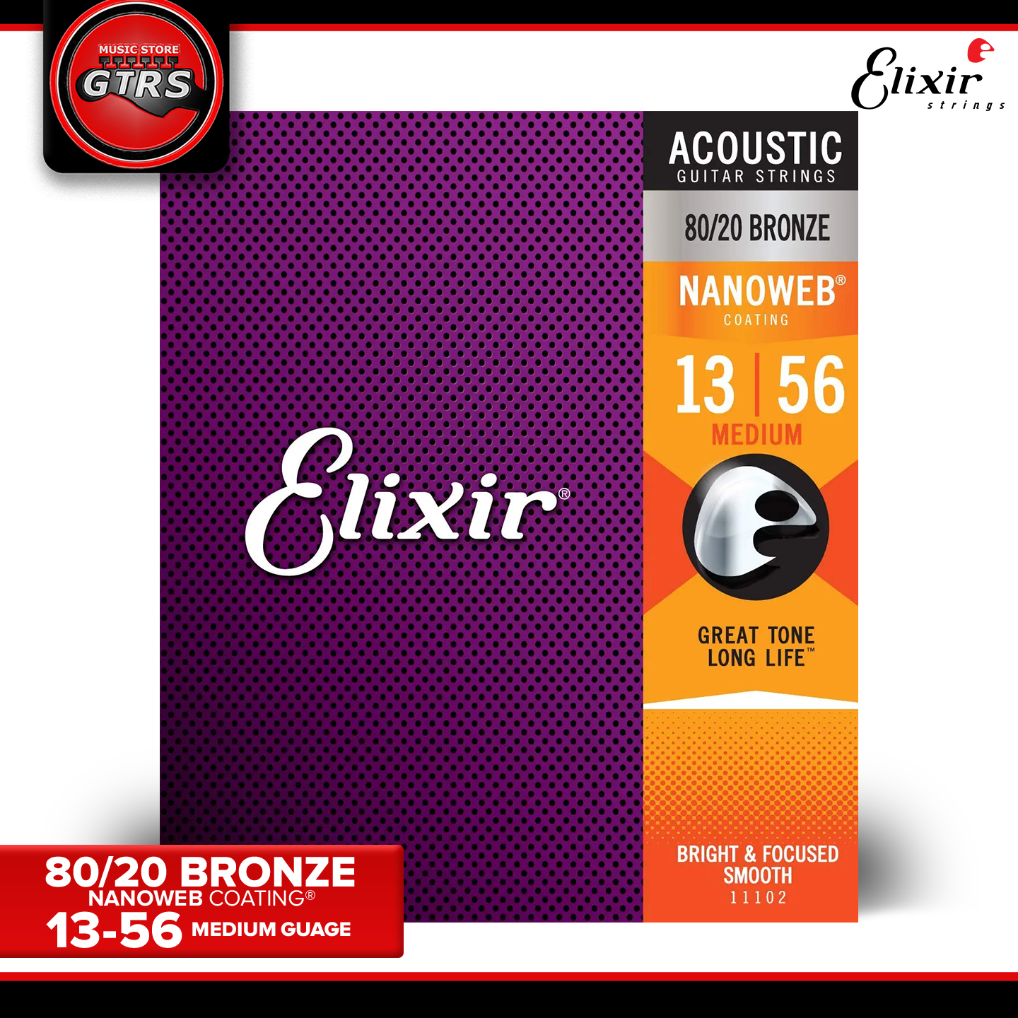 Elixir Acoustic 80 20 Bronze Acoustic Guitar Strings with NANOWEB