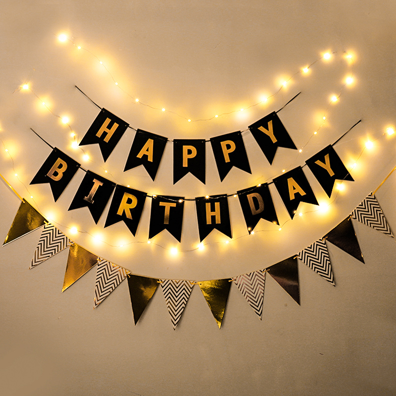 Happy Birthday Wall Background Design Letter Foil Banner Set With LED Light Party Supplies Birthday Christening Decortions Diy Backdrop For Photoshoot Set