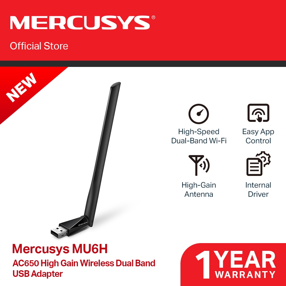 Adaptateur WiFi USB Mercusys TP-Link MU6H AC650 Double Bande - Haut Gain 5 DBi - Compatible Windows 11/10/8