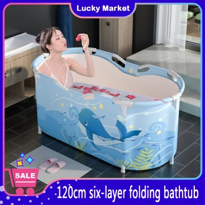 Folding Bathtub Child Available Adult Bath Tub Foldable Bathtub Adult Bath Tub Household Bath Sweat Bath Bucket Portable Bath Bucket Six layers of Oxford cloth, 120CM Large Size, Thick Bracket, Stable and Durable