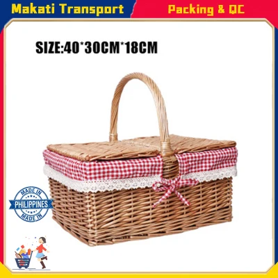 【Ready Stock】Rattan Wicker Portable Shopping Basket Picnic Basket Storage Basket with Lid Gift Basket
