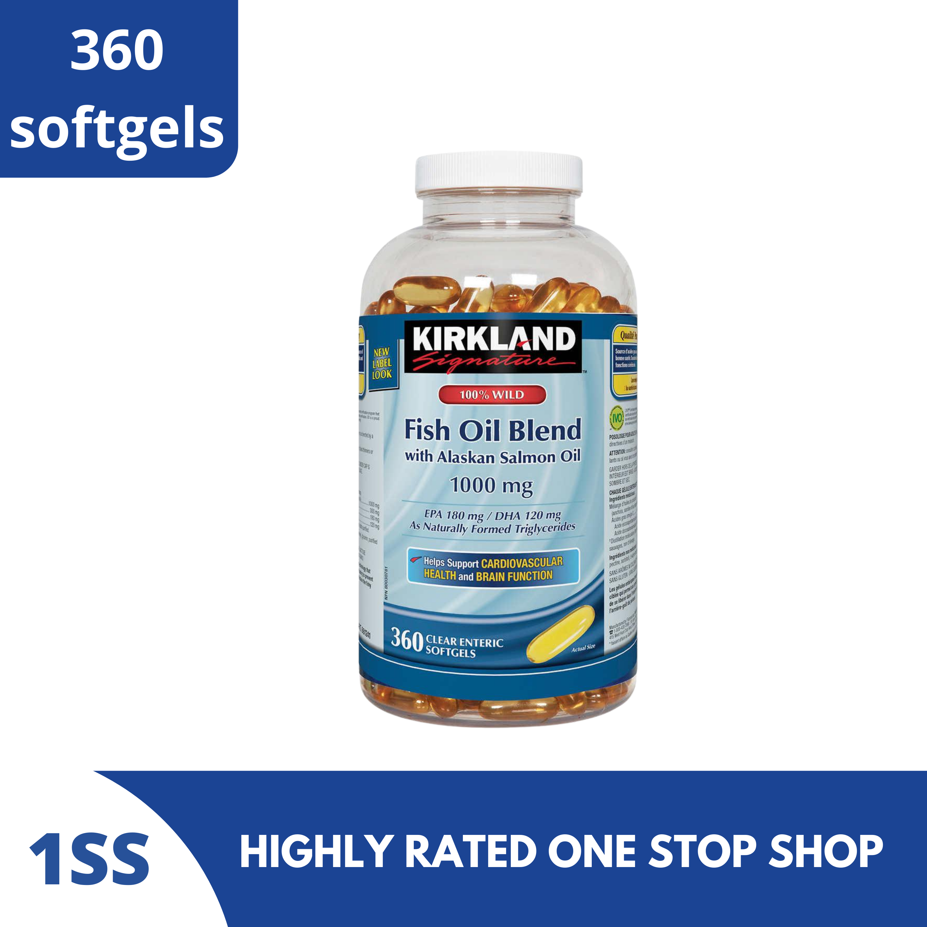 Kirkland Signature Fish Oil Blend with Alaskan Salmon Oil, 1000mg, 360