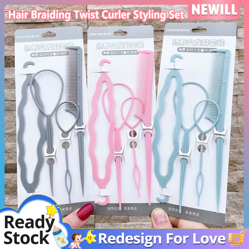 4pcs/set Hair Braiding Twist Curler Styling Set Hairpin Holding