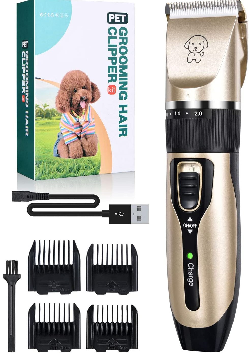 Professional Pet Rechargeable Cordless Electric Quiet Hair Clipper Grooming Kit Set with Cat and