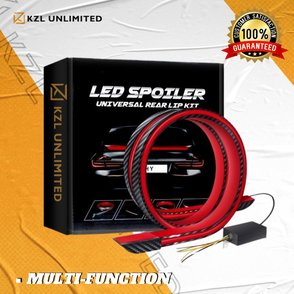 Universal 130cm Black Carbon Fiber LED Outer Rear Spoiler Lip Kit