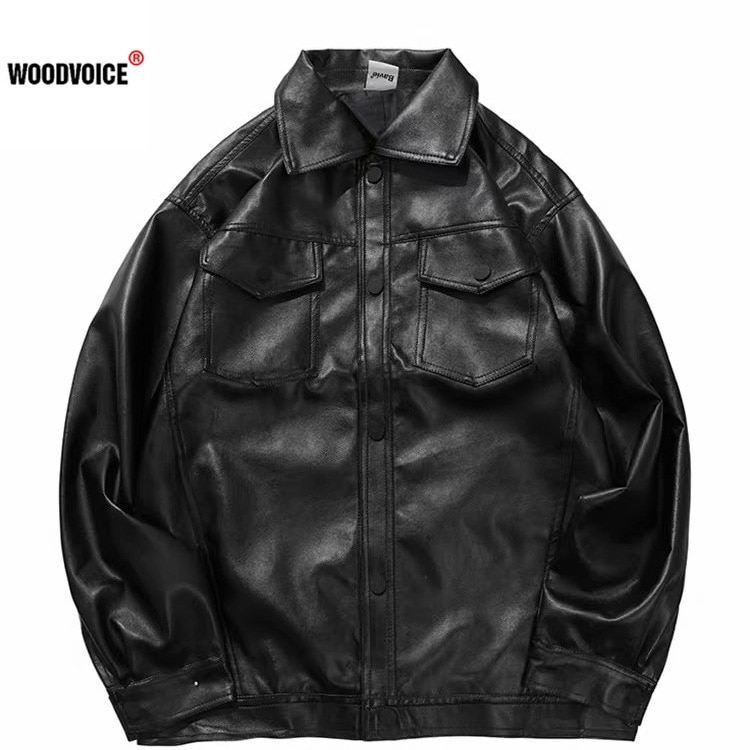 Mens Fashion Leather Jacket Loose Stand 