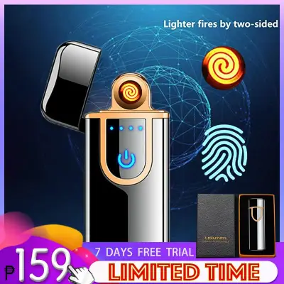 USB rechargeable lighter ​​Zippo Style Double-sided windproof coil ultra-thin lighter with touch control portable intelligent fingerprint Gift