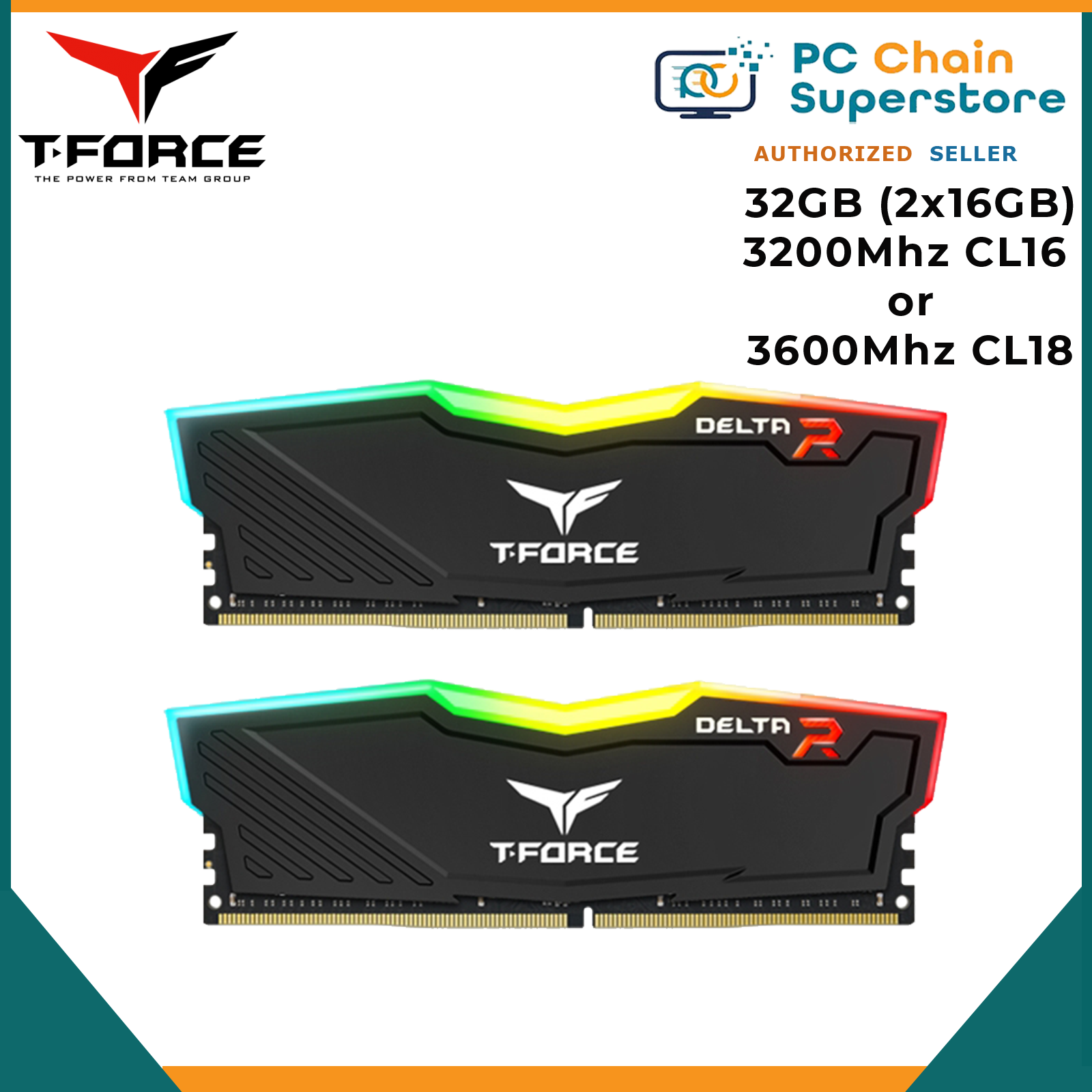 Team Group Delta T-Force RGB 16Go DDR4 3200MHz CL16 Mémoire vive PC