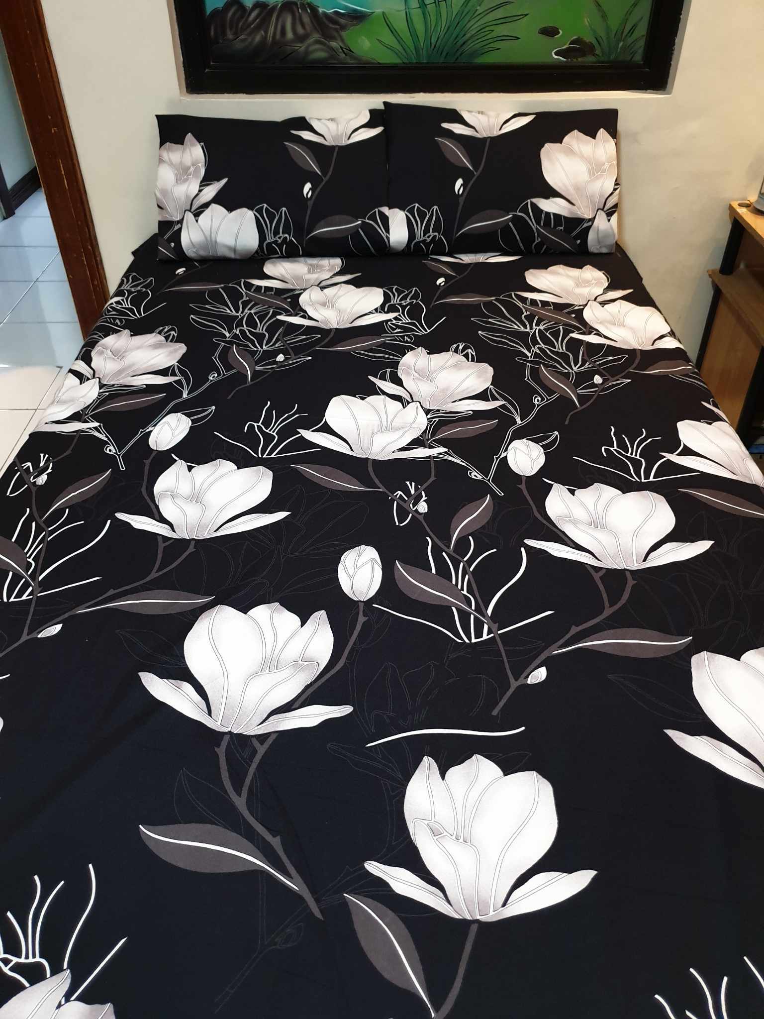 Black Floral 3in1 Fully garterized Canadian Cotton Bedsheets Lazada PH