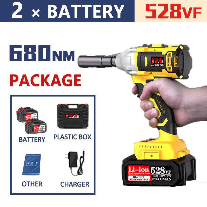 21V Brushless Cordless Impact Wrench Set 1/2" Drive – 680Nm Torque, 2x 3Ah Batteries & Case