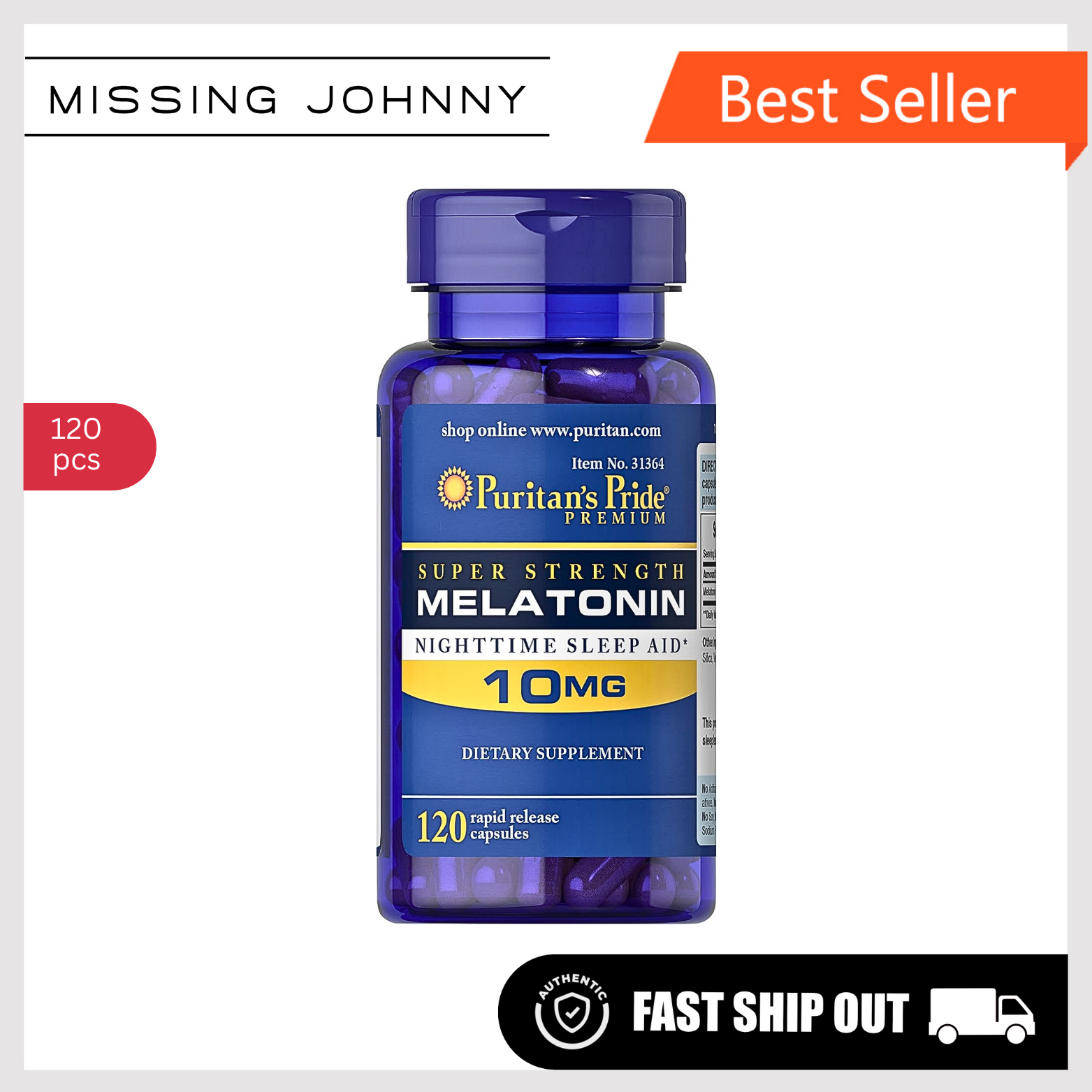 thumbnail image 2 of Puritan's Pride Super Strength Melatonin 10mg Rapid Release Capsules - 60 Count 2 of 5