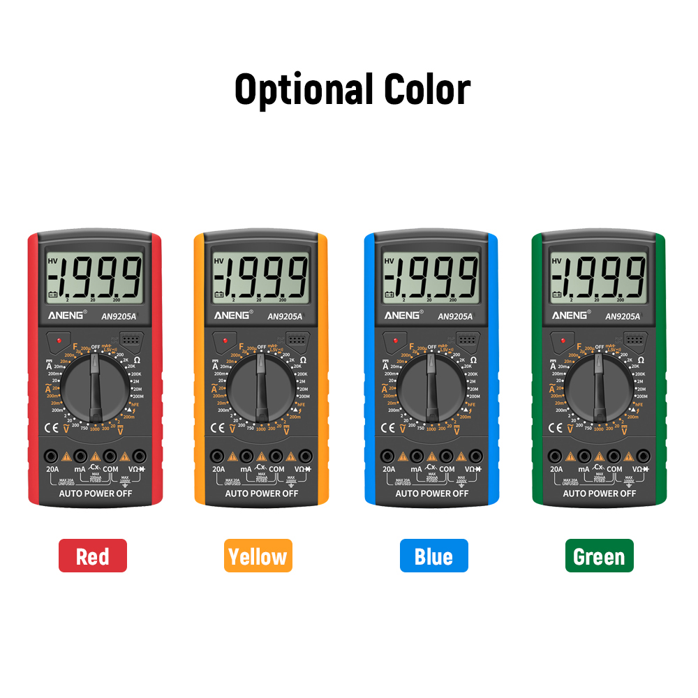 ANENG AN9205A Digital Multimeter 3 1/2 LCD Display 1999 Count Manual Range Meter AC DC Resistance Capacitance Transistor Tester Ammeter with Backlight NCV Test Meter