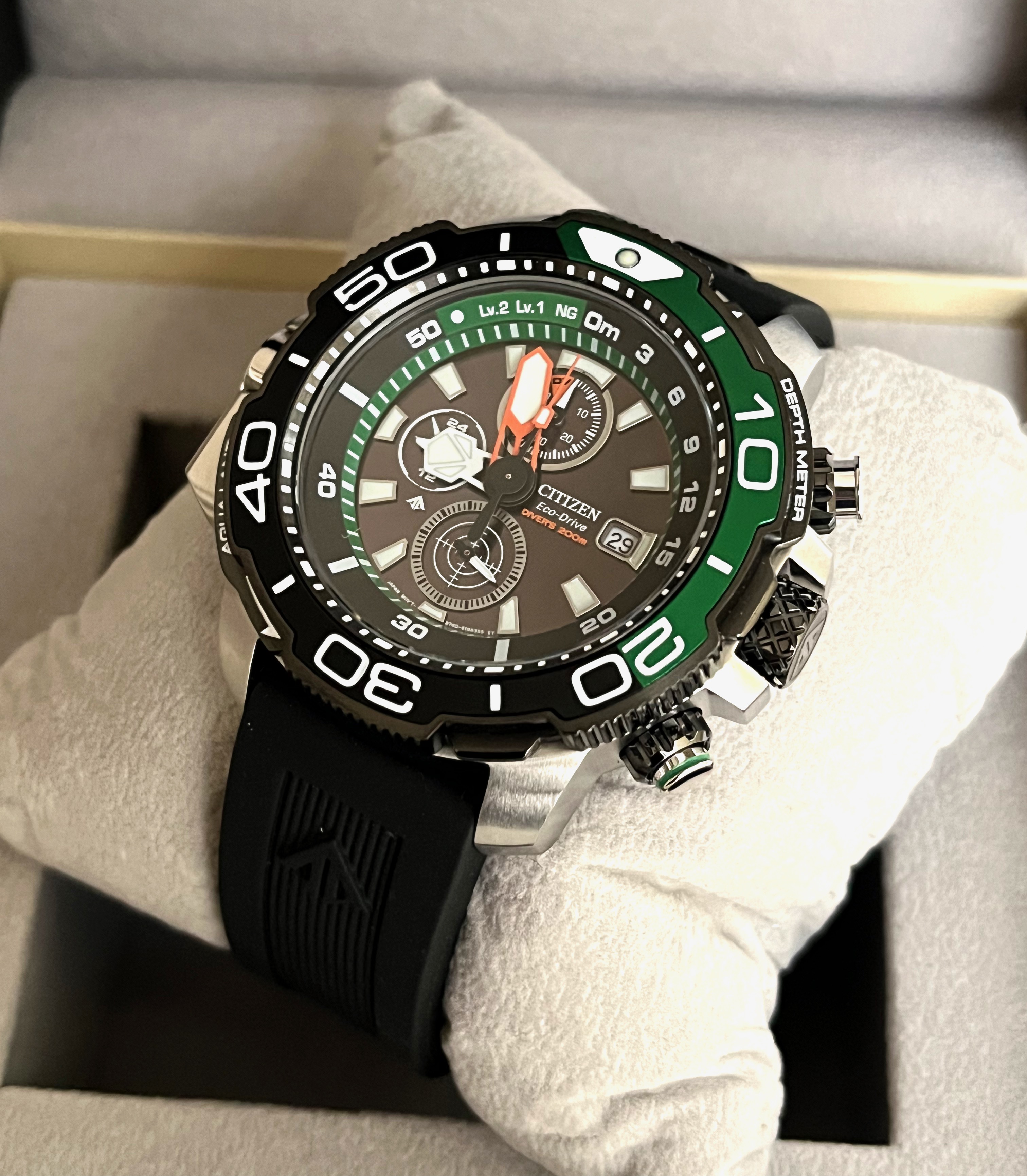 Citizen Eco-Drive Promaster Diver Watch Aqualand Chronograph BJ2168-01E  Black & Green | Lazada PH