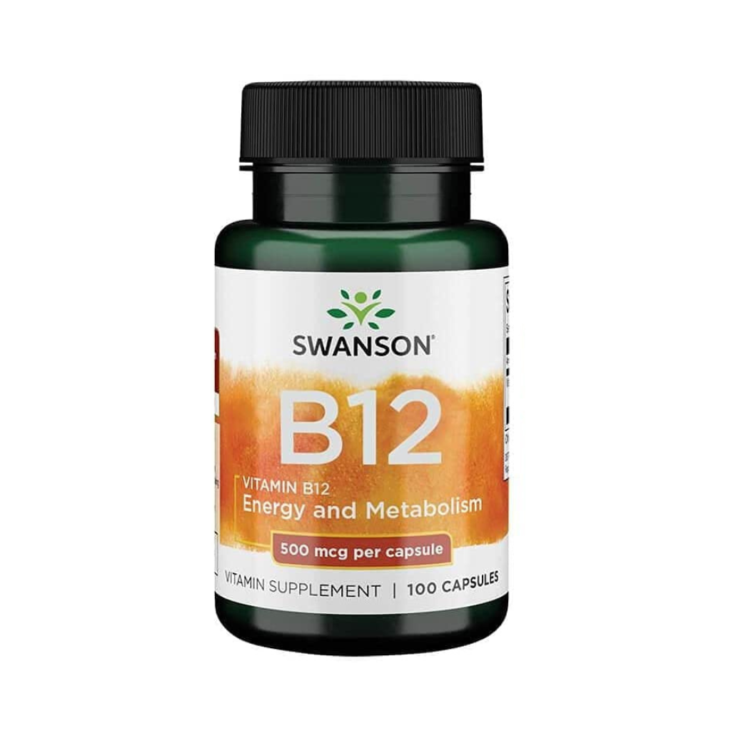 Swanson Vitamin B12 (Cyanocobalamin) Energy Cardivascular Health Support 500 mcg 100 Capsules
