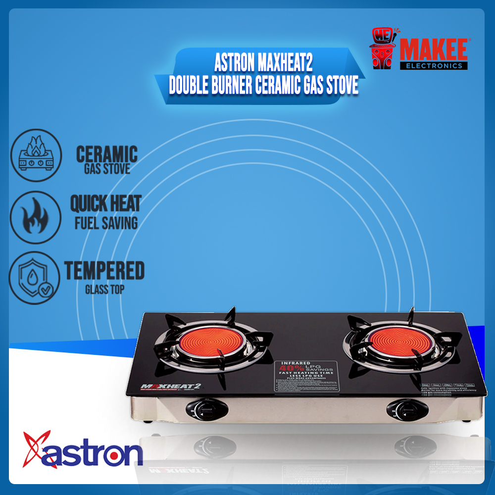 Astron MAXHEAT2 Double Burner Ceramic Gas Stove with Tempered Glass Top infrared burner Lazada PH