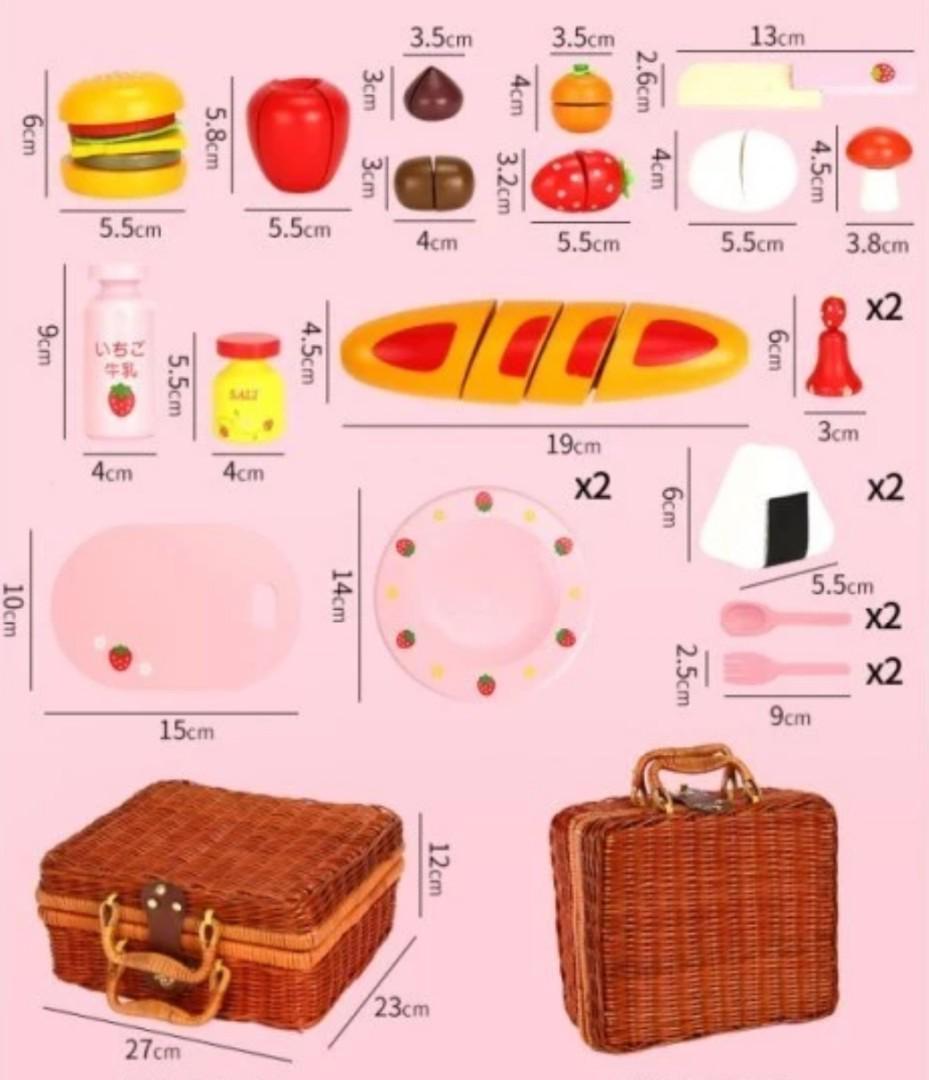 Pretend to Play Wooden Collectible Picnic Basket Set Outdoor Simulation