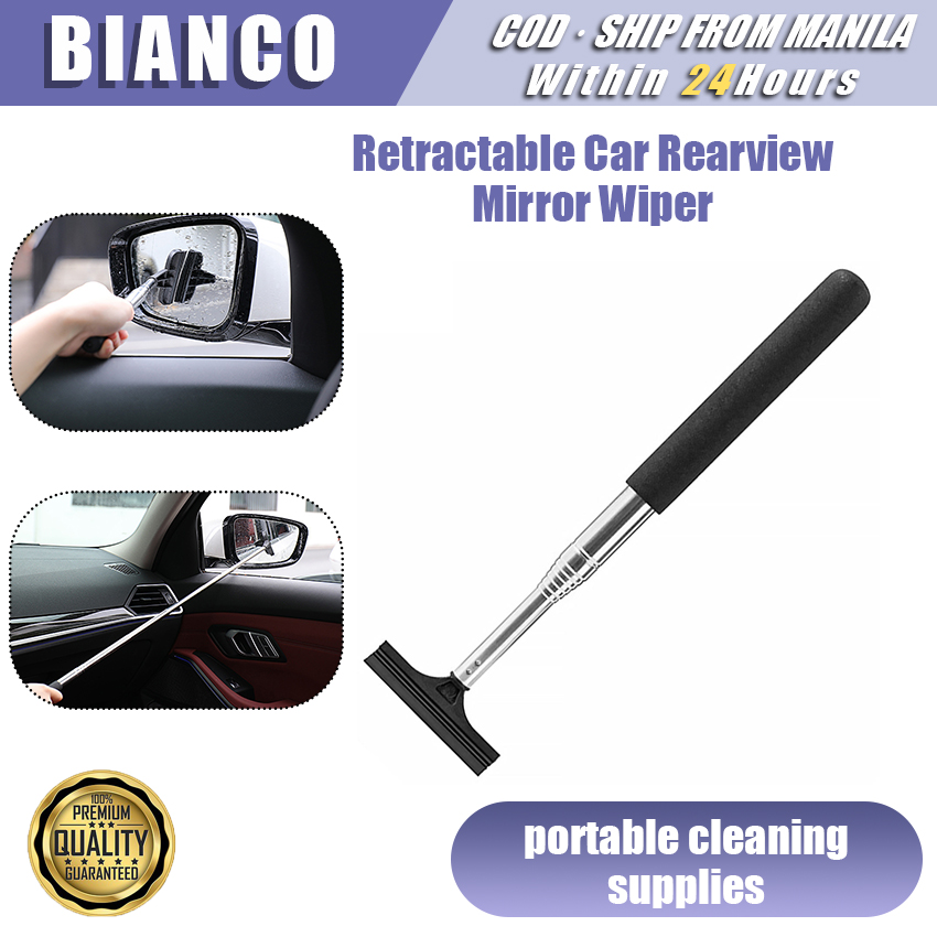 Car Rearview Mirror Wiper, Telescopic Auto Mirror Squeegee Cleaner 98cm  Long Handle Car Cleaning Tool for Window Cleaning (Black)