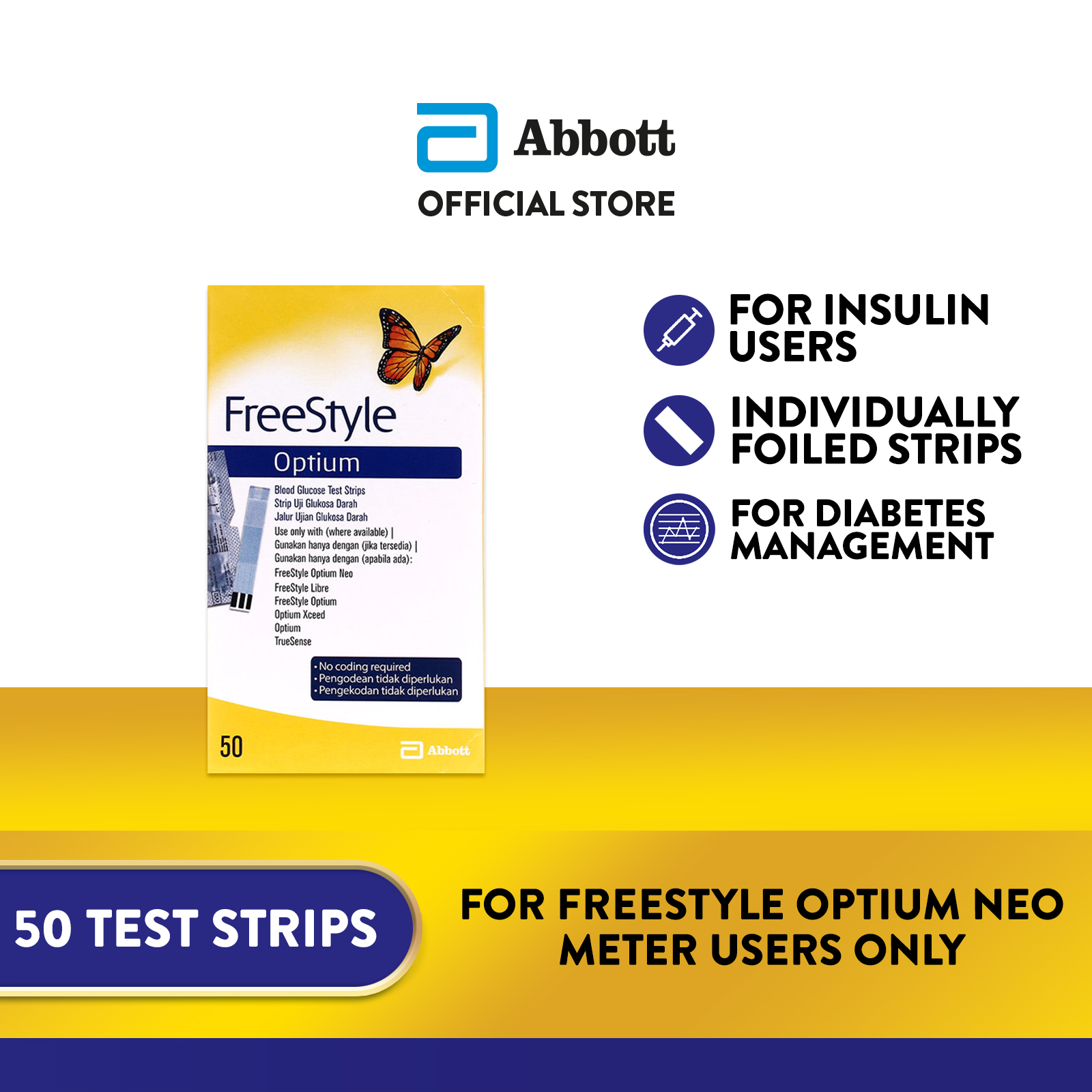 FreeStyle Optium Blood Glucose Test Strips 50s for Diabetes Management