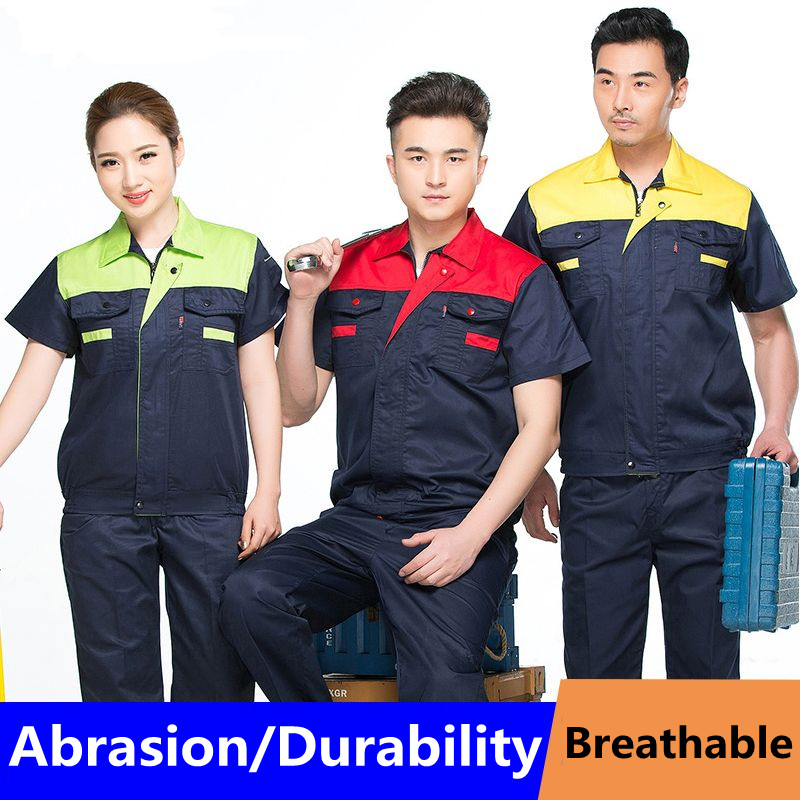 Uniform shirt suits men breathable workshop maintenance mechanics take half  sleeve blouse labor insurance clothing