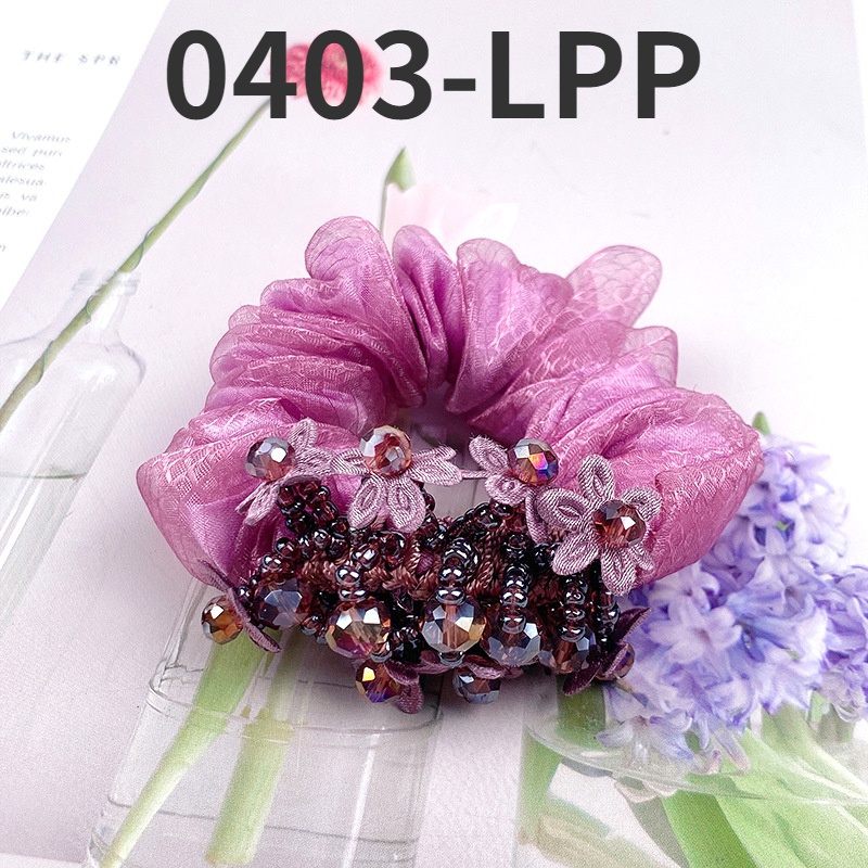 Korean version Organza hair circle exquisite head rope women's leather band tied horsetail crystal broken flower Hair Accessories