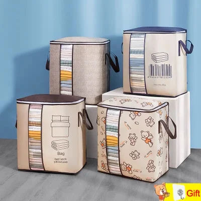 Foldable Storage Box Portable Clothes Blanket Organizer Tidy Pouch Suitcase Non-woven Home Storage Bag Quilt Storage Container Bag Box