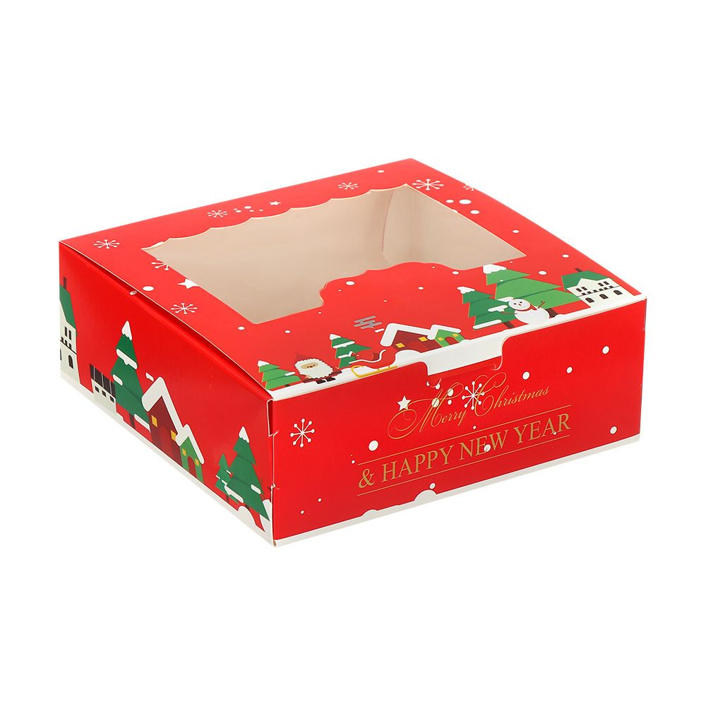 PERSE 1/10pcs Candy Nougat Cupcake 4 Cup Christmas Cardboard Cake Boxes Christmas Gift Box Cake