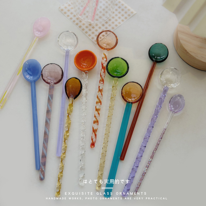 Creative Milk Dessert Spoon Color Transparent High Temperature Glass