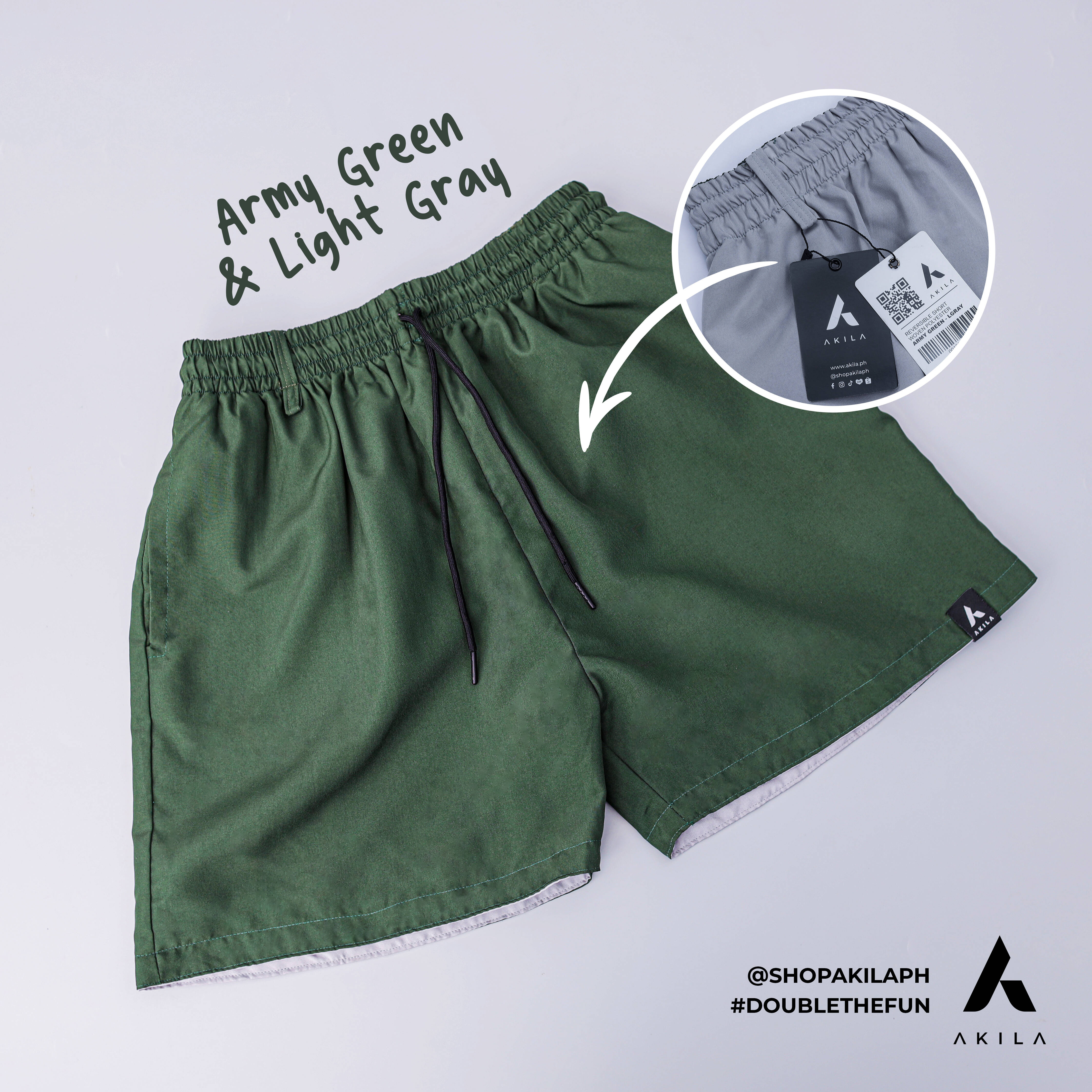 AKILA Reversible Short Woven Polyester Fabric 2 in 1 Minimalist