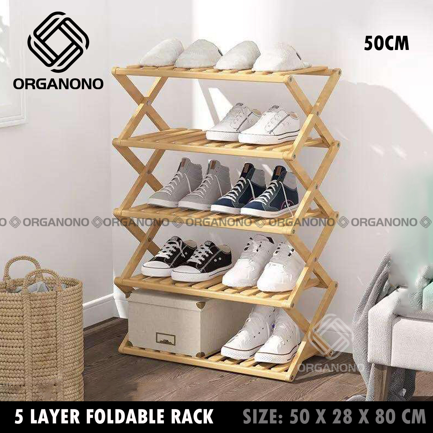 Organono 5 Layer Toolless Bamboo Wood Shoe Rack Multi Purpose Display Rack 50cm Lenght Lazada Ph