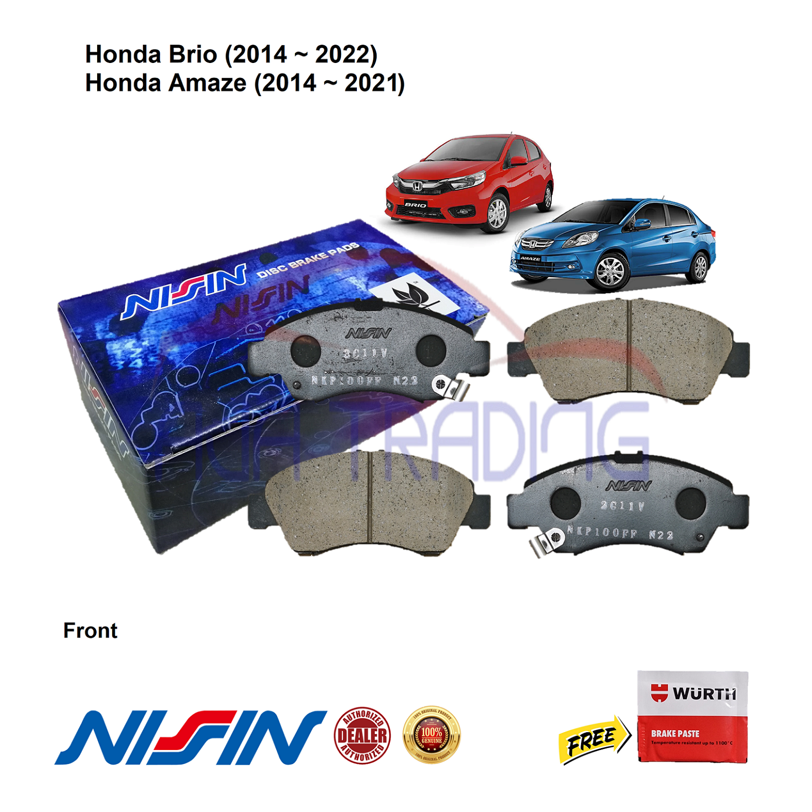 Genuine Nissin Front Brake Pads For Honda Brio Honda Amaze With