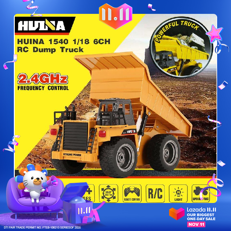HUINA 1540 1/18 2.4G 6CH Alloy Version 360 Degree Rotation RC Dump Truck 