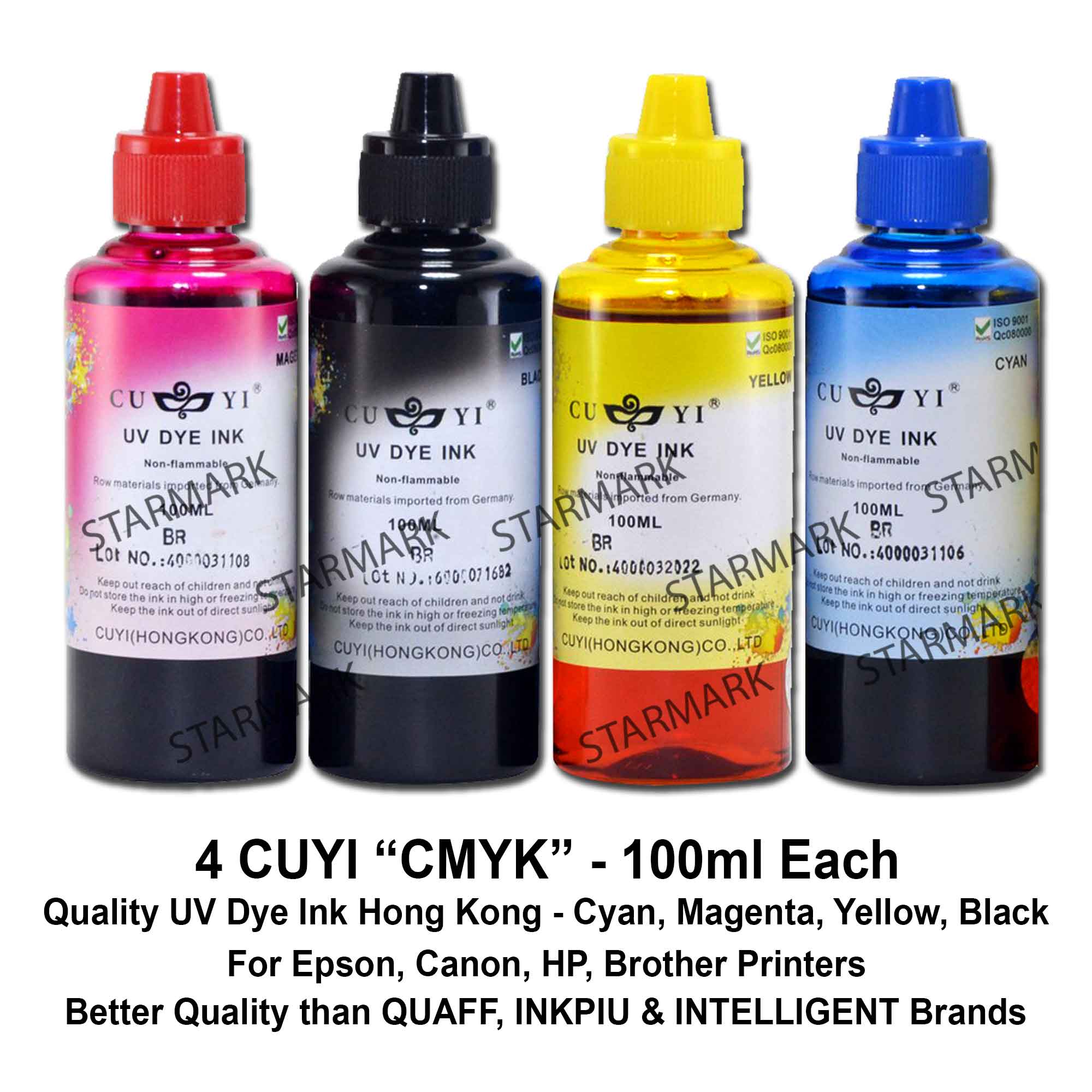 Cuyi UV Dye Ink Hong Kong Inks 100ml each 4 BOTTLES Red Continental