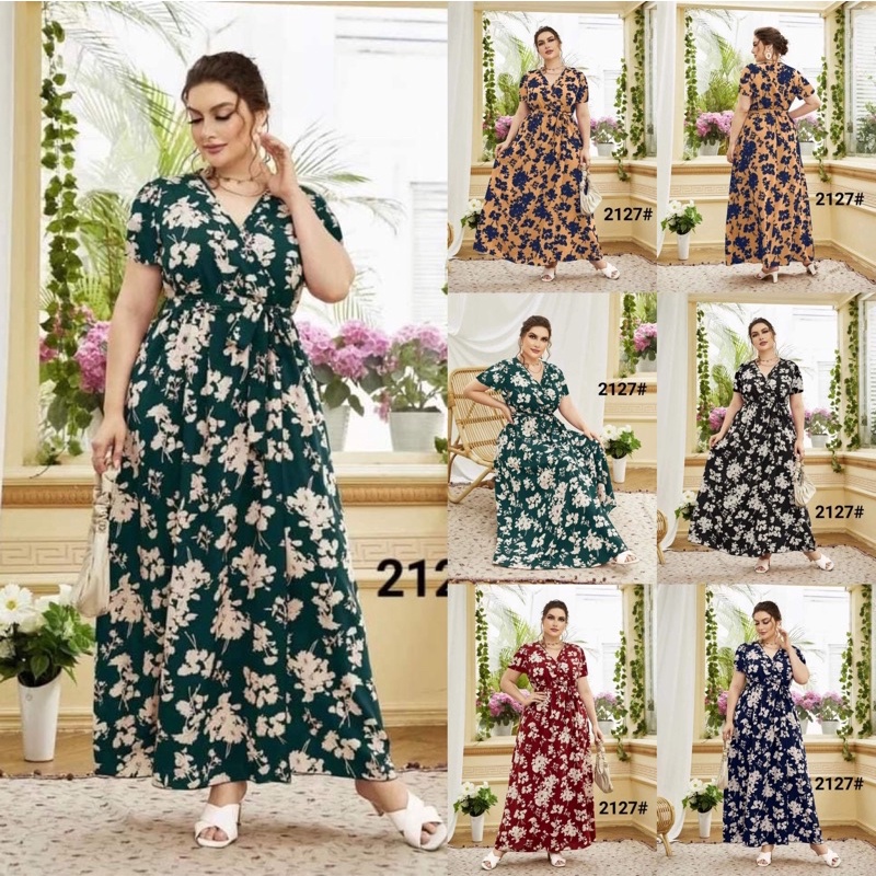 Plus Size Dress Floral maxi Dress V Neck Free Size Lazada PH