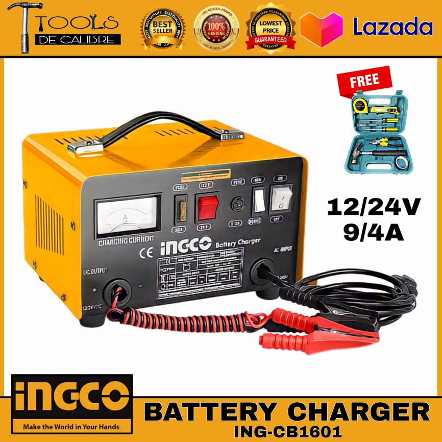 INGCO 12A Battery Charger (INGCB1601) w/ FREE TOOLSET Lazada PH