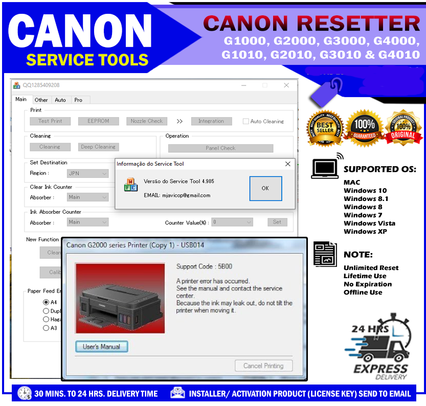 Canon Resetter For G1000 G2000 G3000 G4000 G1010 G2010 G3010 G4010 Unlimited Use For Windows Os 32bit 64bit Lazada Ph