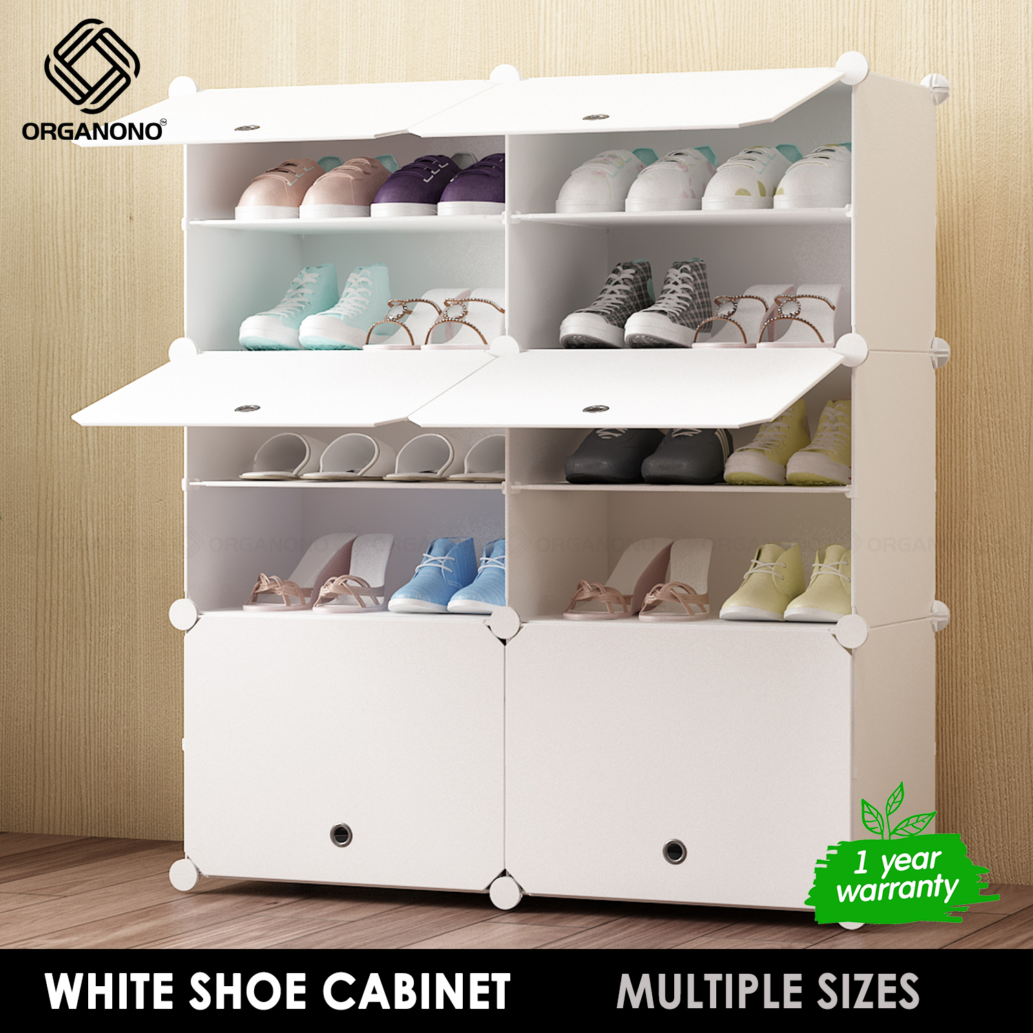 Organono DIY Customizable WHITE ALL CREAM Shoe Rack Stackable Organizer