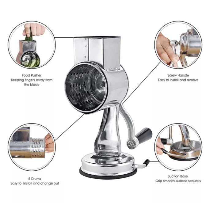 Rotary Grater Food Mills Nut Grinder With 5 Drum Blades for Cheese