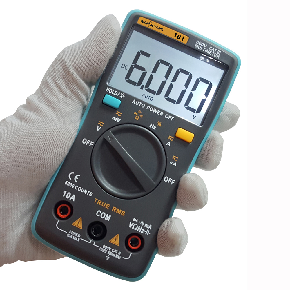 RICHMETERS RM101/RM102 Multimeter True RMS Multifunctional LCD Digital DMM DC AC Voltage Current Meter Resistance Diode Capacitance Tester Measurement Automatic Polarity Identification Ammeter Voltmeter Ohm