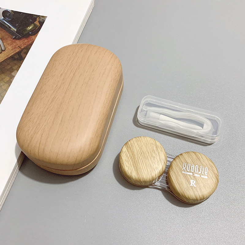 [Fast Delivery] Wood Grain Contact Lens Case Set Retro Simple Contact