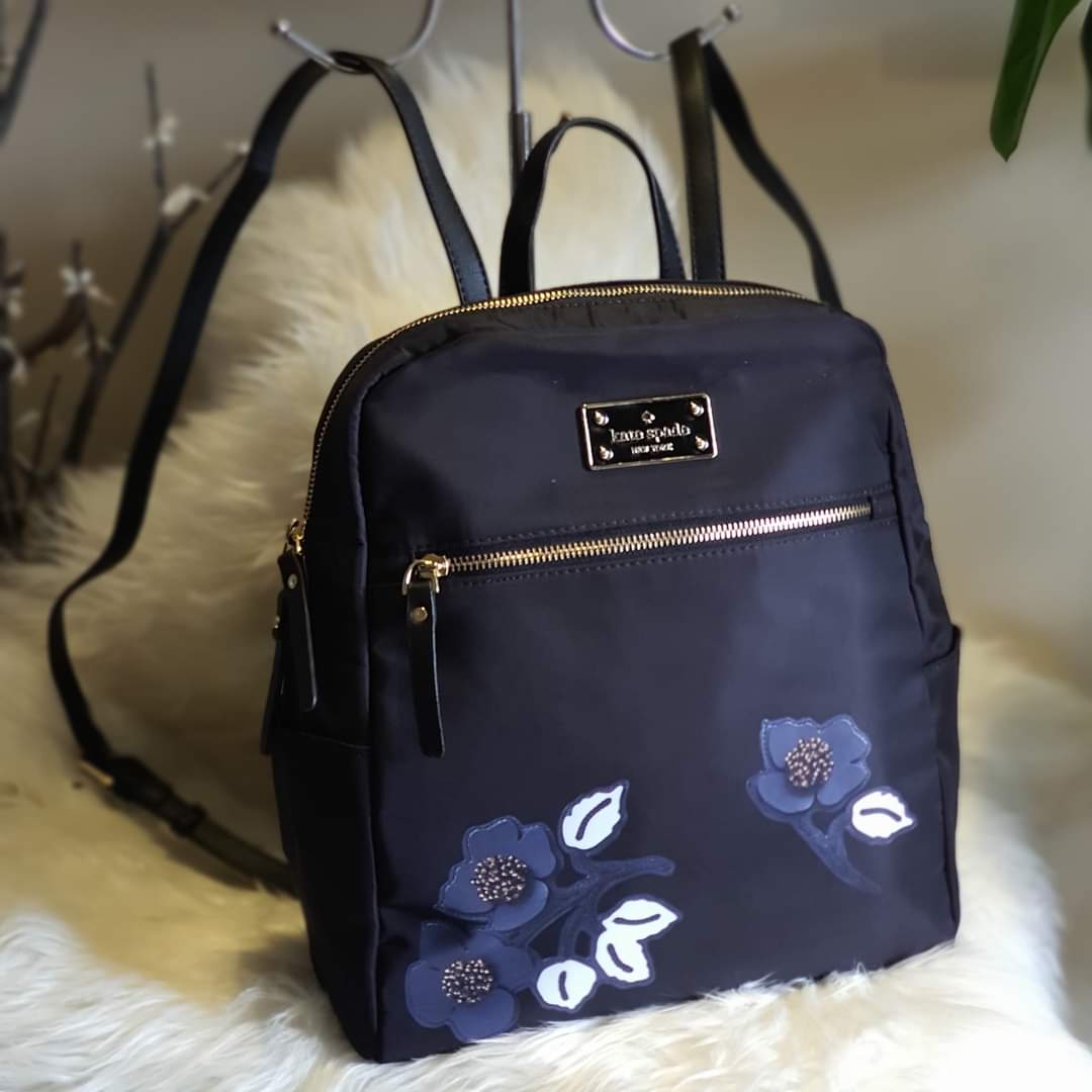 Kate Spade Blake Avenue Nylon Hilo - Classic Backpack with Bar Logo and  Side Pocket in Black with Flowers / Leaves Print | Lazada PH