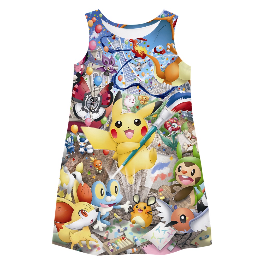 Girls Fashion Dress Pokemon 3d Print Sleeveless Dress Pikachu Jeni ...