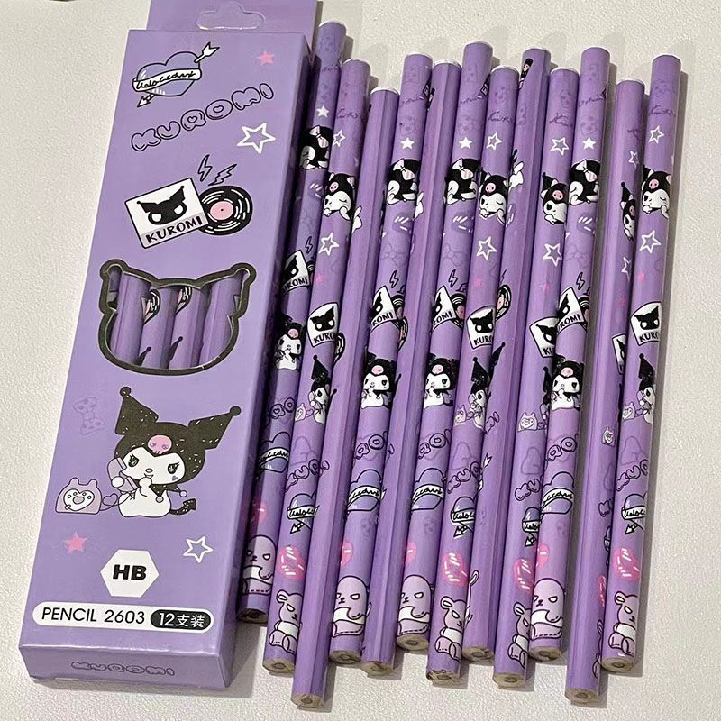 12pcs/Set Sanrio Pencils Set Student Cinnamoroll My Melody Kuromi Cute ...