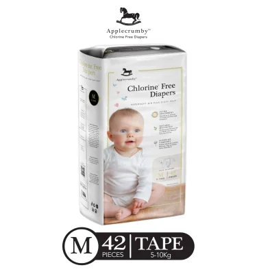 Applecrumby Chlorine-free Medium Tape Baby Diapers (5-10 kg) 42pcs x 1 pack