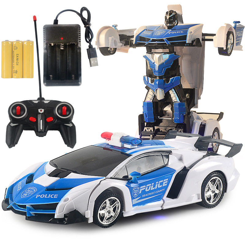 Transformer Remote Control Car Police Toy Car Remote Control Deformation Car 2 in 1 Transforming Robot Rechargeable Radio Controlled RC Car Birthday Gifts for Kids 