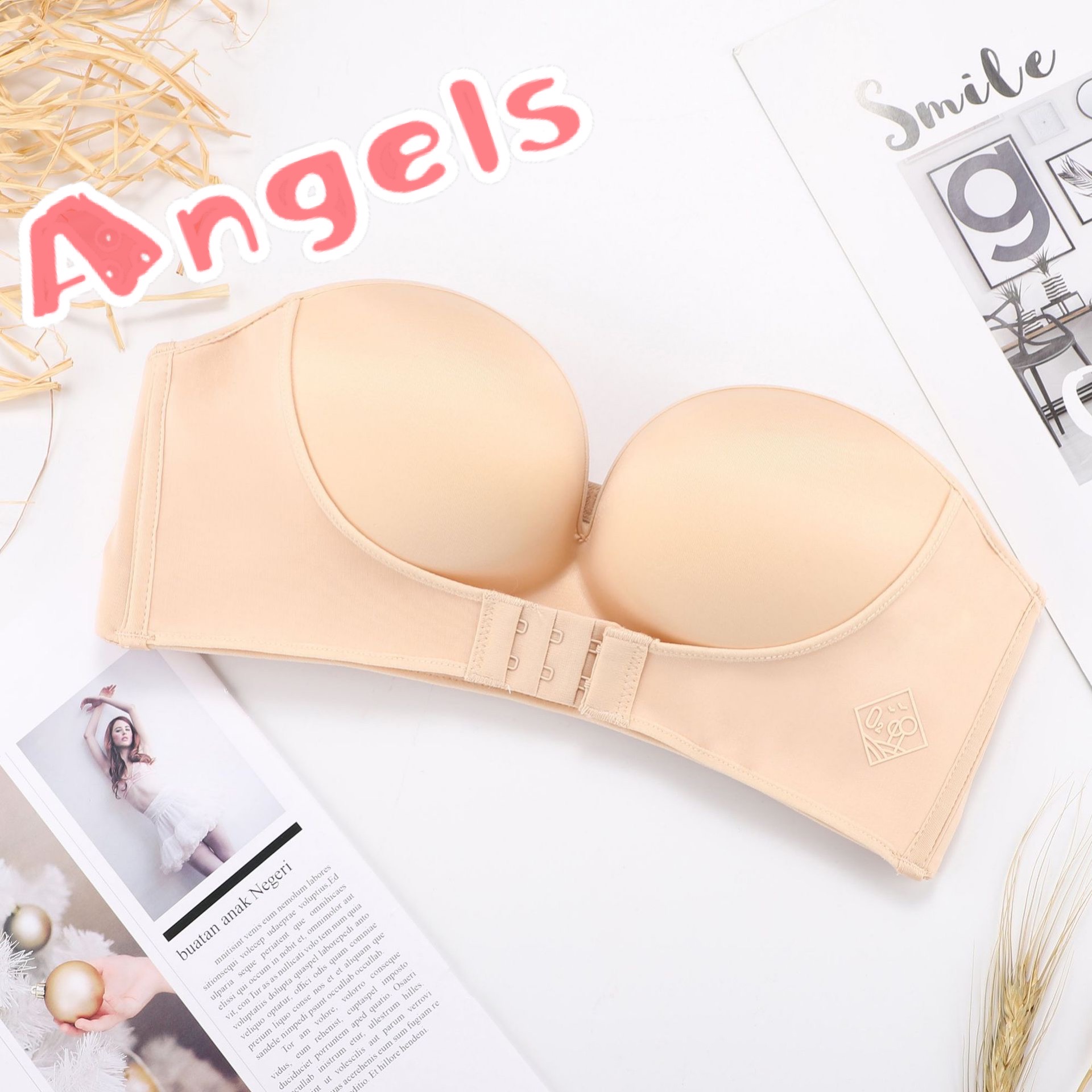 French strapless front buckle push-up bra